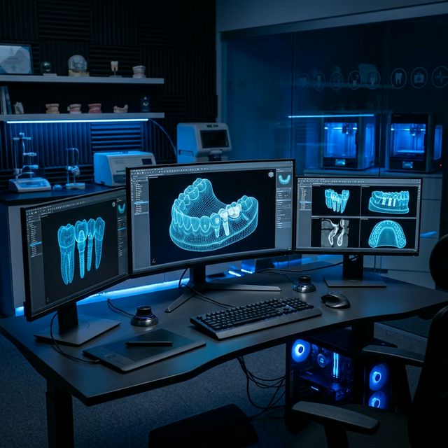 CAD engineer digital workspace with dental models